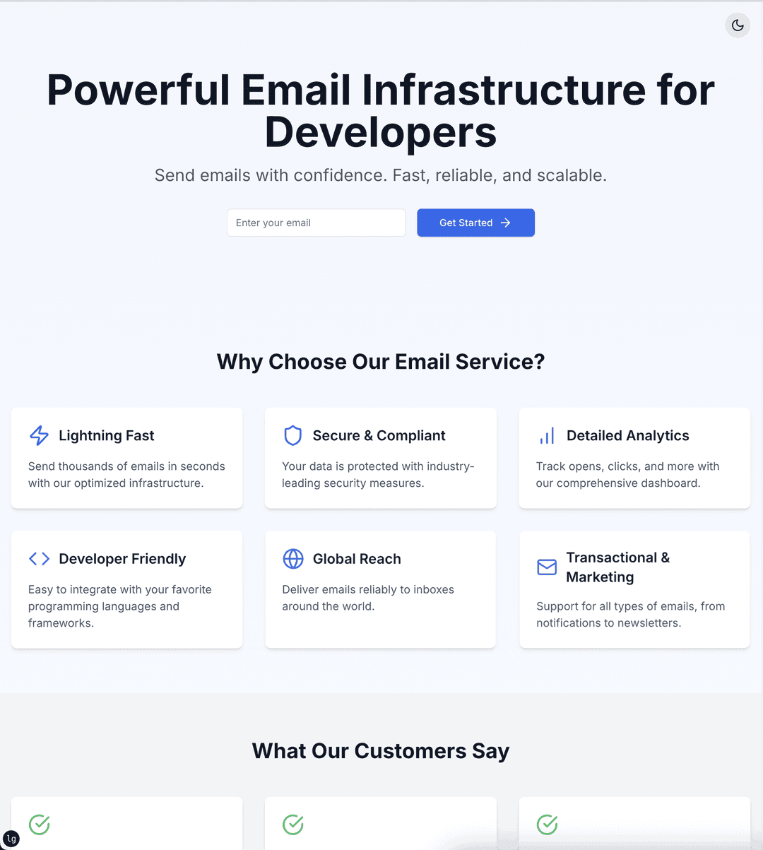 Email Landing Page of BuouUI