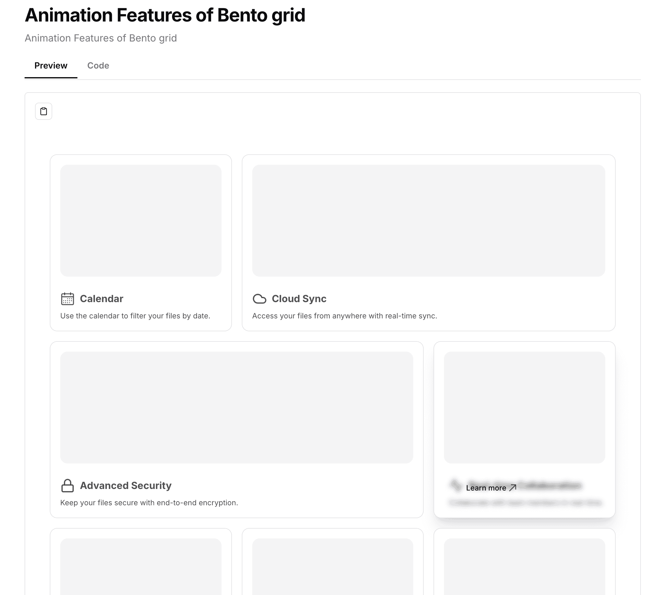 Animation Features of Bento grid